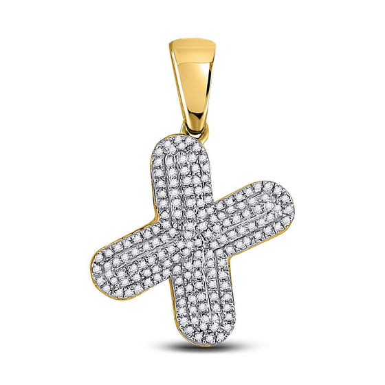 10k Yellow Gold Mens Round Diamond Letter X Bubble Charm Pendant 1/2 Cttw