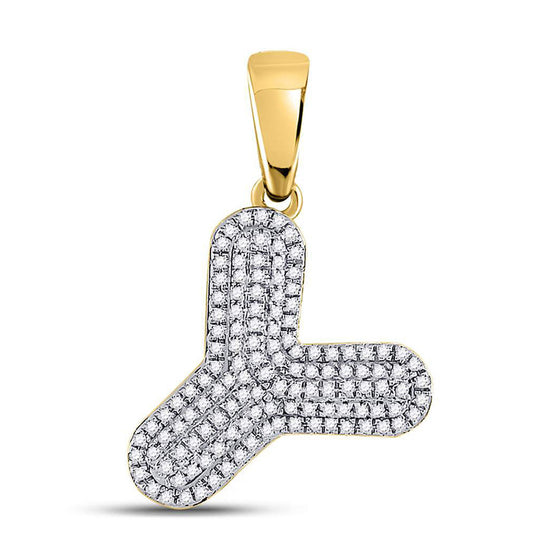 10k Yellow Gold Mens Round Diamond Letter Y Bubble Charm Pendant 3/8 Cttw