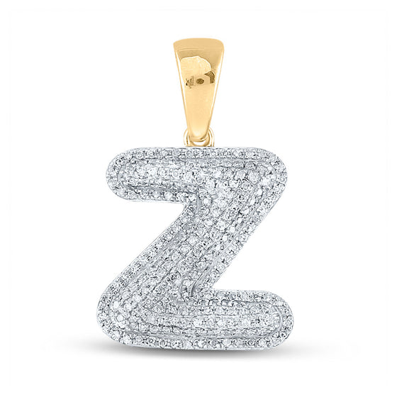 10k Yellow Gold Mens Round Diamond Initial Z Letter Charm Pendant 5/8 Cttw
