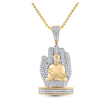  10k Yellow Gold Mens Round Diamond Buddha Hand Charm Pendant 1-3/4 Cttw