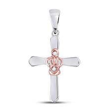  Two-tone Sterling Silver Womens Round Diamond Dainty Cross Pendant .02 Cttw
