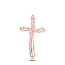  10k Rose Gold Womens Round Diamond Cross Pendant 1/4 Cttw
