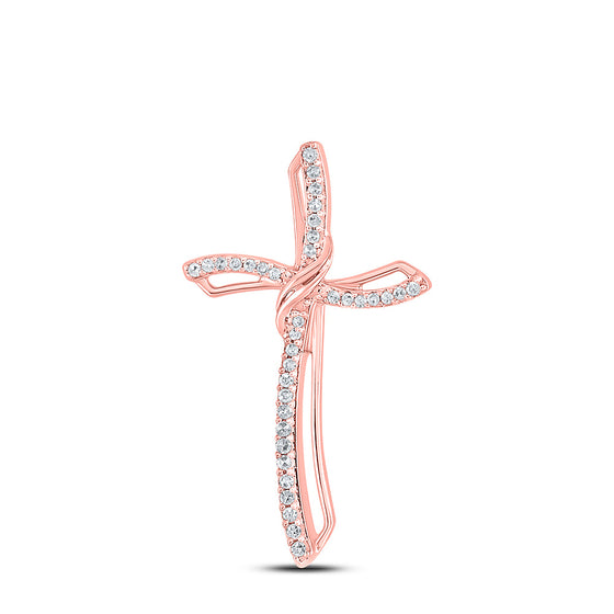10k Rose Gold Womens Round Diamond Cross Pendant 1/4 Cttw