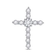  14k White Gold Womens Round Diamond Cross Pendant 1/2 Cttw