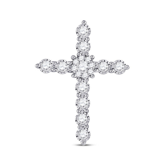 14k White Gold Womens Round Diamond Cross Pendant 1/2 Cttw