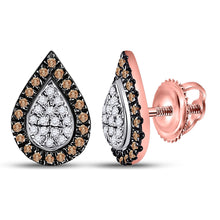  10k Rose Gold Womens Round Brown Diamond Teardrop Cluster Earrings 1/5 Cttw