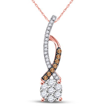  10k Rose Gold Womens Round Brown Diamond Cluster Pendant 1/4 Cttw