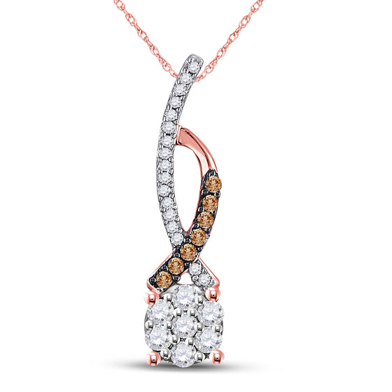 10k Rose Gold Womens Round Brown Diamond Cluster Pendant 1/4 Cttw