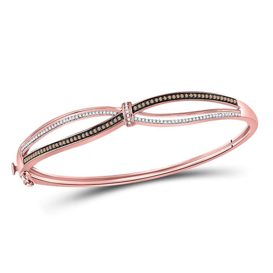 10k Rose Gold Womens Round Brown Diamond Fashion Bangle Bracelet 1/2 Cttw