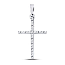  10k White Gold Womens Round Diamond Cross Pendant 1/6 Cttw