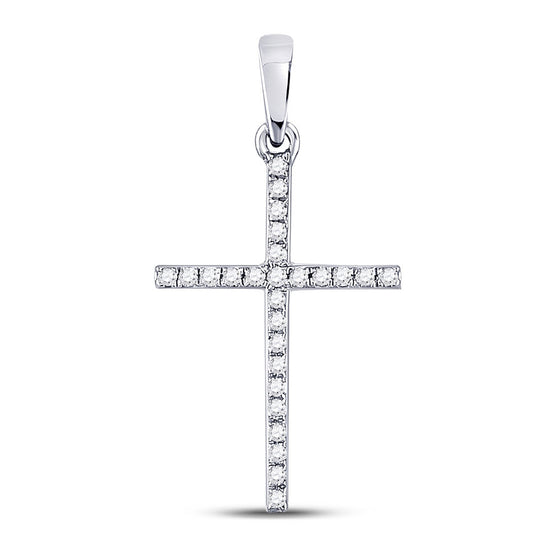 10k White Gold Womens Round Diamond Cross Pendant 1/6 Cttw