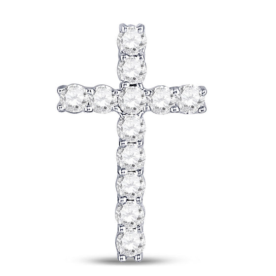 10k White Gold Womens Round Diamond Religious Cross Pendant 1/5 Cttw