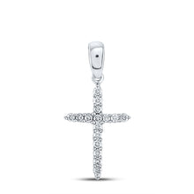  10k White Gold Womens Round Diamond Cross Pendant 1/6 Cttw