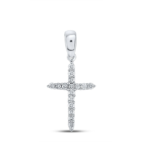 10k White Gold Womens Round Diamond Cross Pendant 1/6 Cttw