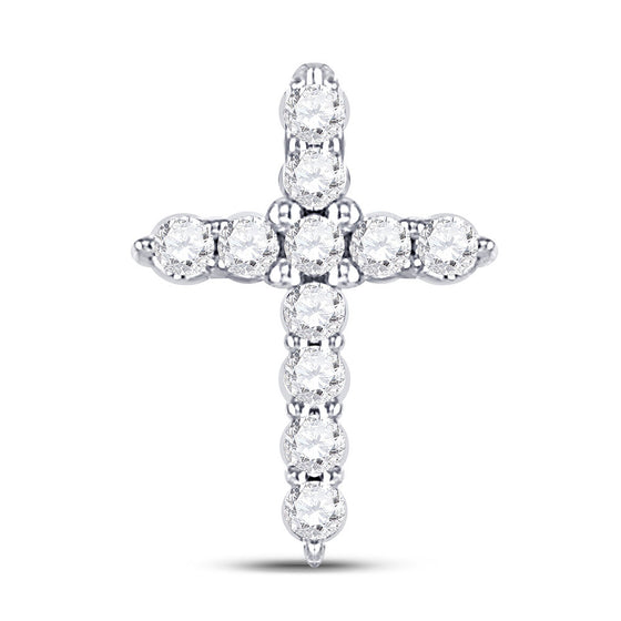 10k White Gold Womens Round Diamond Cross Pendant 1/10 Cttw