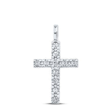  10k White Gold Womens Round Diamond Cross Pendant 1/4 Cttw
