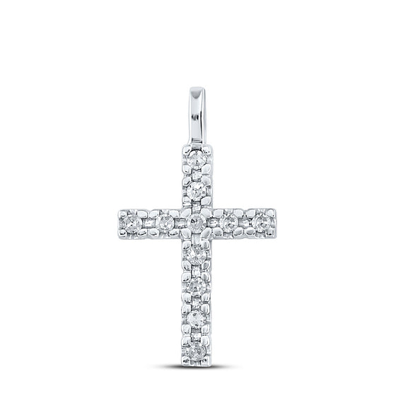 10k White Gold Womens Round Diamond Cross Pendant 1/4 Cttw