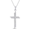 10k White Gold Womens Round Diamond Asymmetric Cross Pendant 1/2 Cttw