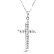  10k White Gold Womens Round Diamond Asymmetric Cross Pendant 1/2 Cttw