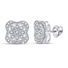  Sterling Silver Womens Round Diamond Flower Fashion Earrings 1/8 Cttw