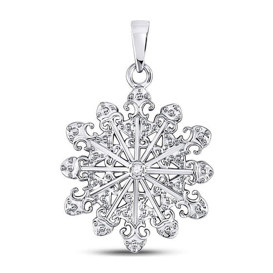 Sterling Silver Womens Round Diamond Snowflake Fashion Pendant .01 Cttw