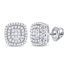  10k White Gold Womens Round Diamond Square Frame Cluster Earrings 1/4 Cttw