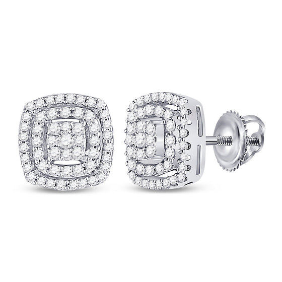 10k White Gold Womens Round Diamond Square Frame Cluster Earrings 1/4 Cttw