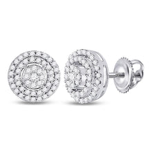 10k White Gold Womens Round Diamond Circle Cluster Earrings 1/4 Cttw