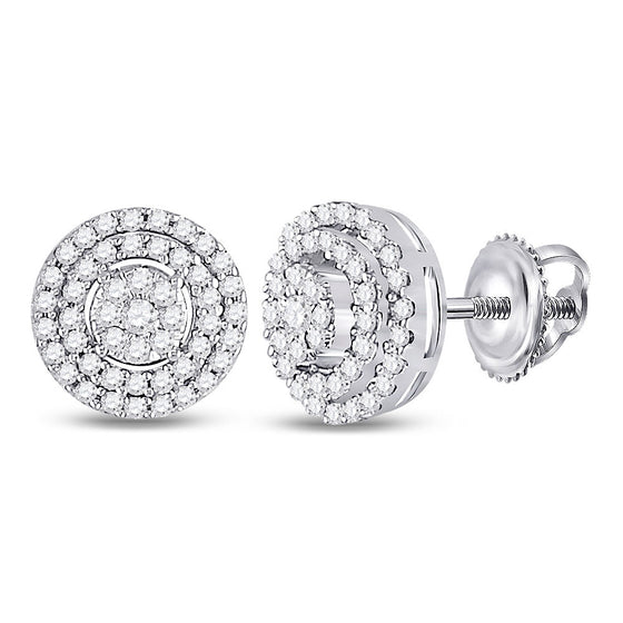 10k White Gold Womens Round Diamond Circle Cluster Earrings 1/4 Cttw