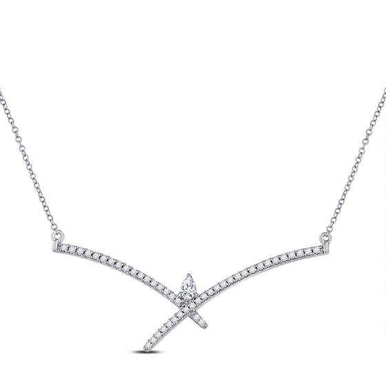 10k White Gold Womens Pear Diamond Modern Fashion Necklace 1/4 Cttw