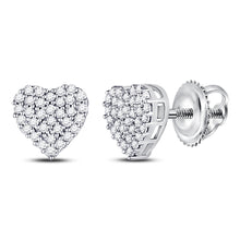  10k White Gold Womens Round Diamond Heart Earrings 1/6 Cttw