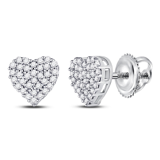 10k White Gold Womens Round Diamond Heart Earrings 1/6 Cttw