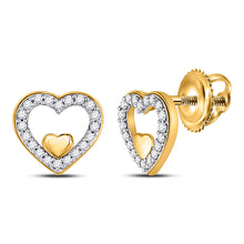  10k Yellow Gold Womens Round Diamond Heart Earrings 1/8 Cttw