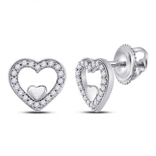  10k White Gold Womens Round Diamond Heart Earrings 1/8 Cttw