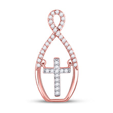  10k Two-tone Gold Womens Round Diamond Moving Twinkle Cross Pendant 1/6 Cttw