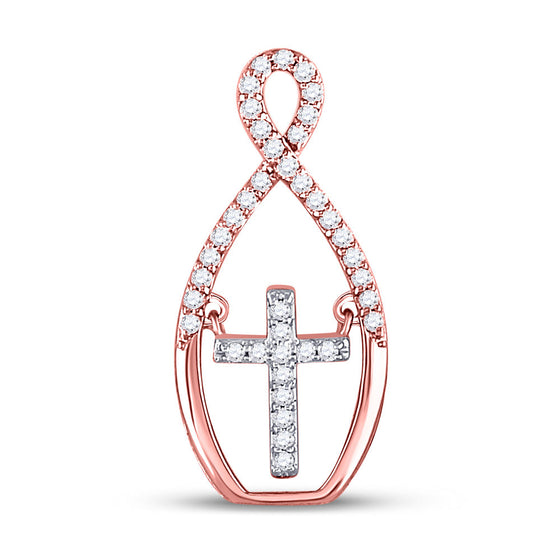 10k Two-tone Gold Womens Round Diamond Moving Twinkle Cross Pendant 1/6 Cttw