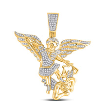  10k Yellow Gold Mens Round Diamond Archangel Charm Pendant 3/4 Cttw
