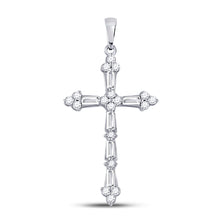  10k White Gold Womens Round Baguette Diamond Cross Pendant 1/2 Cttw