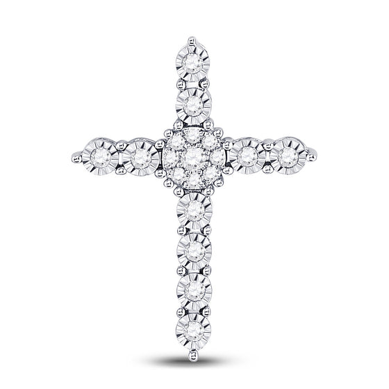14k White Gold Womens Round Diamond Religious Cross Pendant 1/4 Cttw