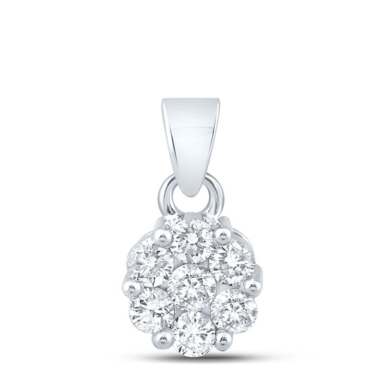 14k White Gold Womens Round Diamond Flower Cluster Pendant 1 Cttw