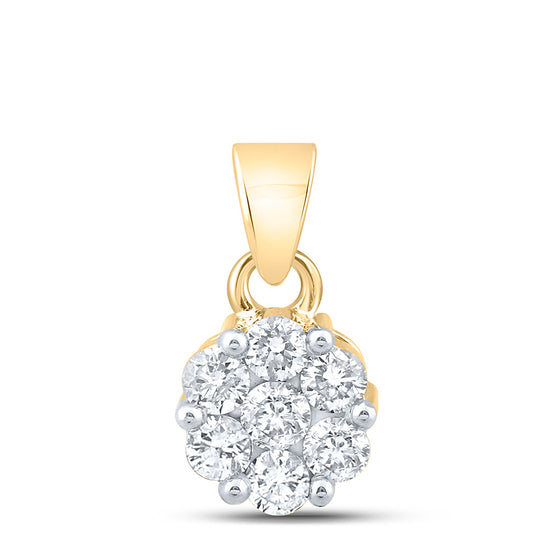 14k Yellow Gold Womens Round Diamond Flower Cluster Pendant 1 Cttw