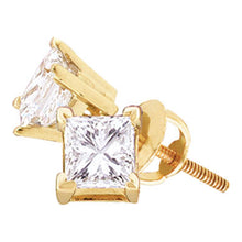  14k Yellow Gold Unisex Princess Diamond Solitaire Stud Earrings 3/8 Cttw