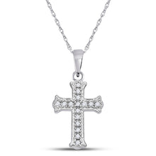  10k White Gold Womens Round Diamond Cross Pendant 1/12 Cttw