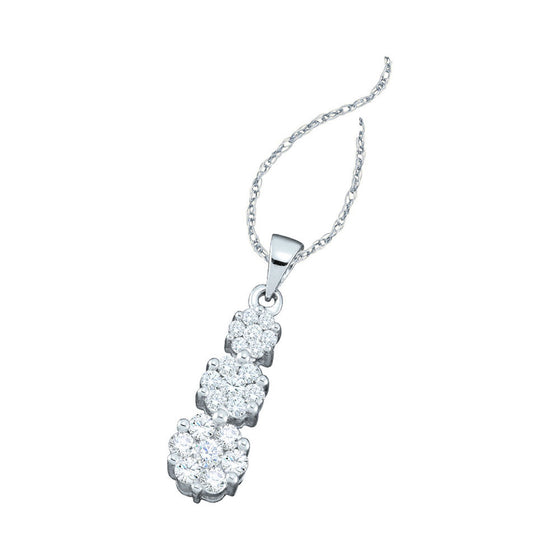 14k White Gold Womens Round Diamond Triple Trinity Cluster Pendant 1/4 Cttw