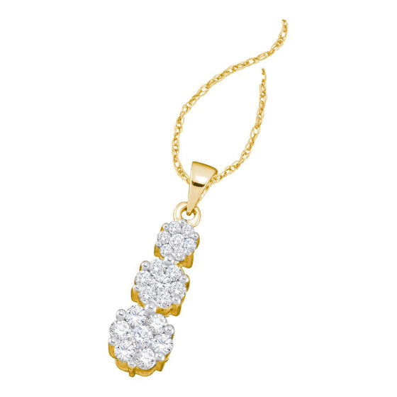 14k Yellow Gold Womens Round Diamond Triple Trinity Cluster Pendant 1/4 Cttw