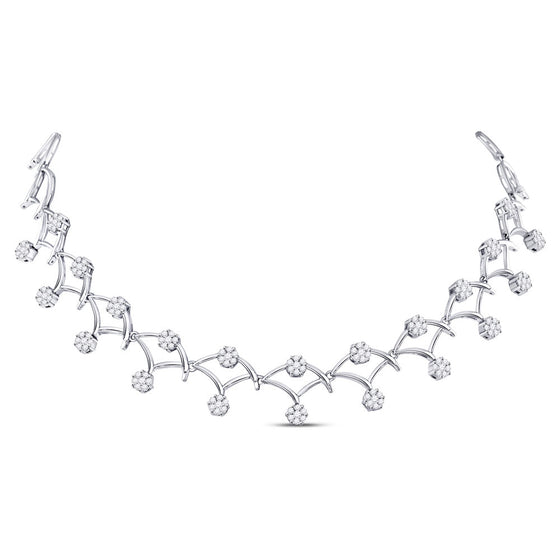 14k White Gold Womens Round Diamond Cocktail Cluster Necklace 3-1/2 Cttw