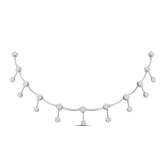14k White Gold Womens Round Diamond Flower Cluster Necklace 3 Cttw