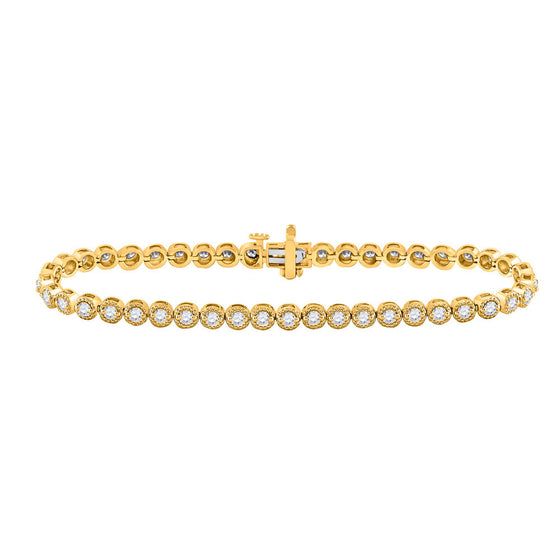 14k Yellow Gold Womens Round Diamond Tennis Bracelet 2 Cttw