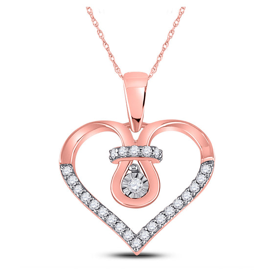 10k Rose Gold Womens Round Diamond Knot Heart Pendant 1/8 Cttw