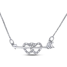  Sterling Silver Womens Round Diamond Double Heart Arrow Necklace 1/20 Cttw